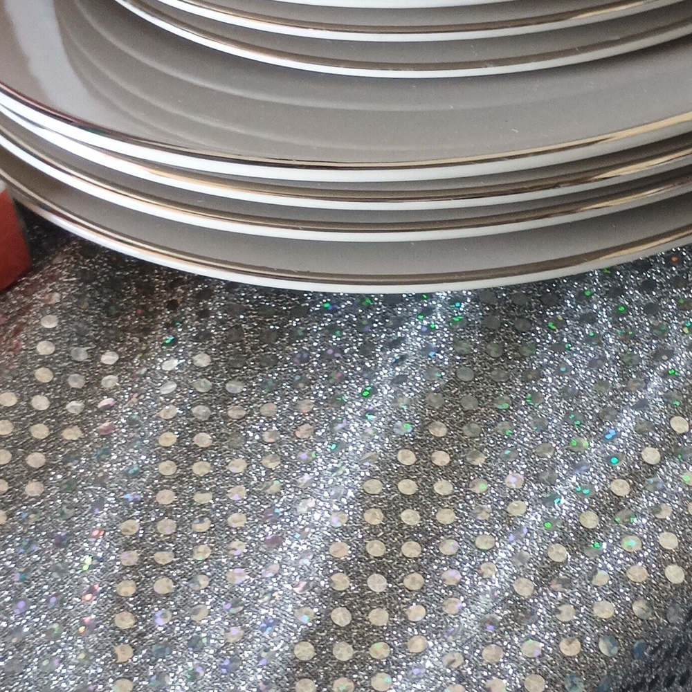 A Set of  12 White  Easter 🐇 Ceramic Plates with Silver Rim